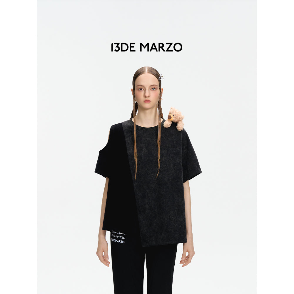 13De Marzo Bear Asymmetrical Off-Shoulder T-Shirt Black