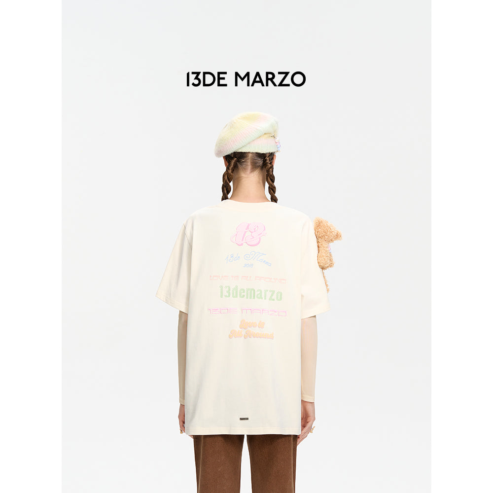 13De Marzo Logo Pendent T-Shirt Cream