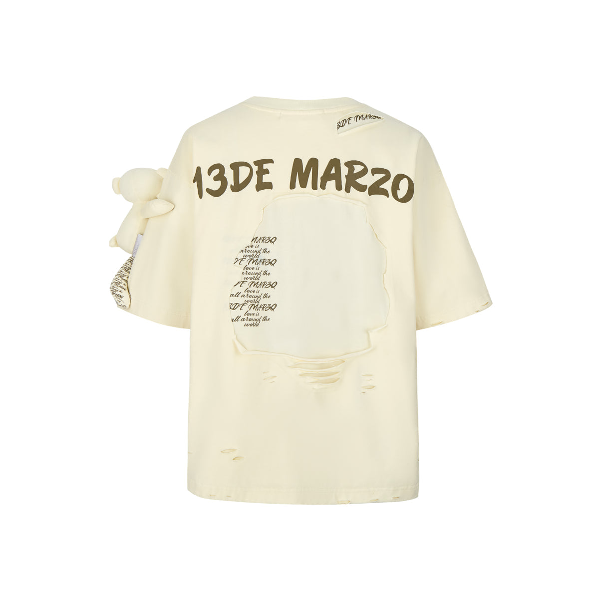 13De Marzo Destroyed Back Logo T-Shirt Beige