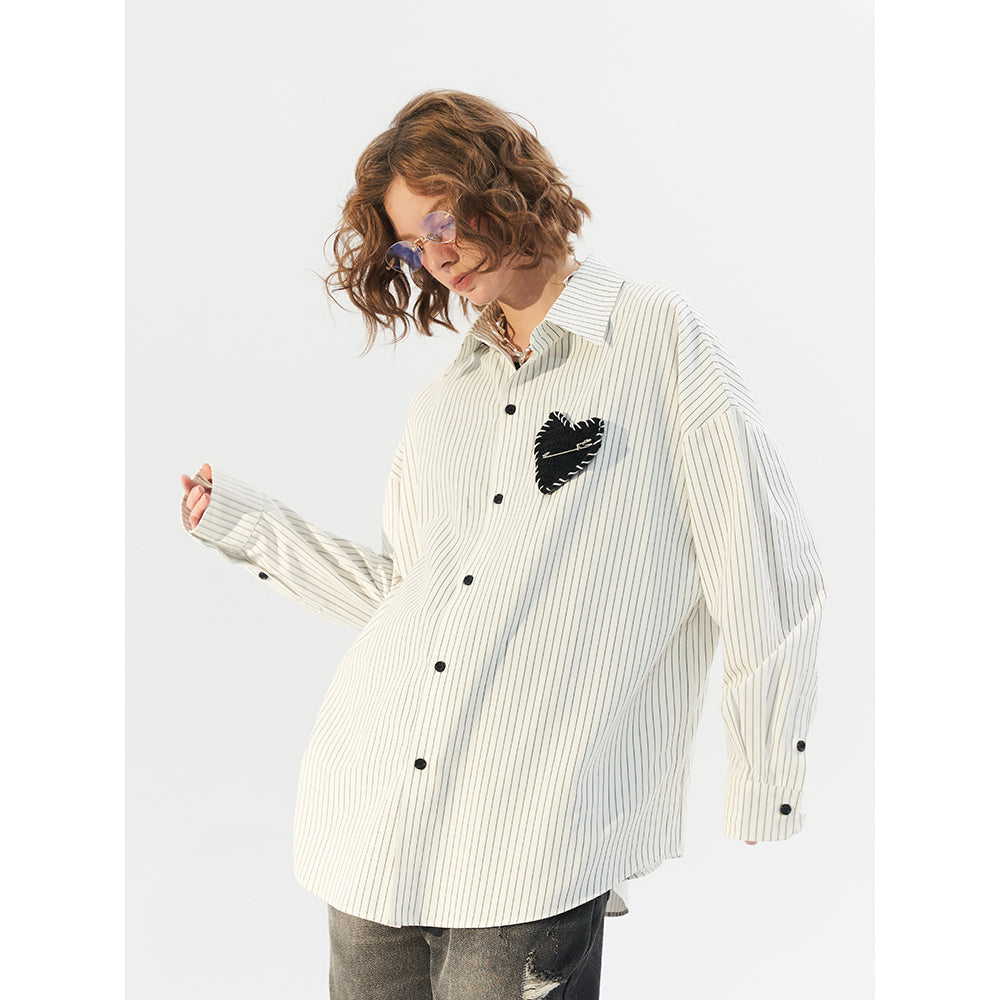 Moditec Heart Patch Striped Oversize Shirt - Mores Studio