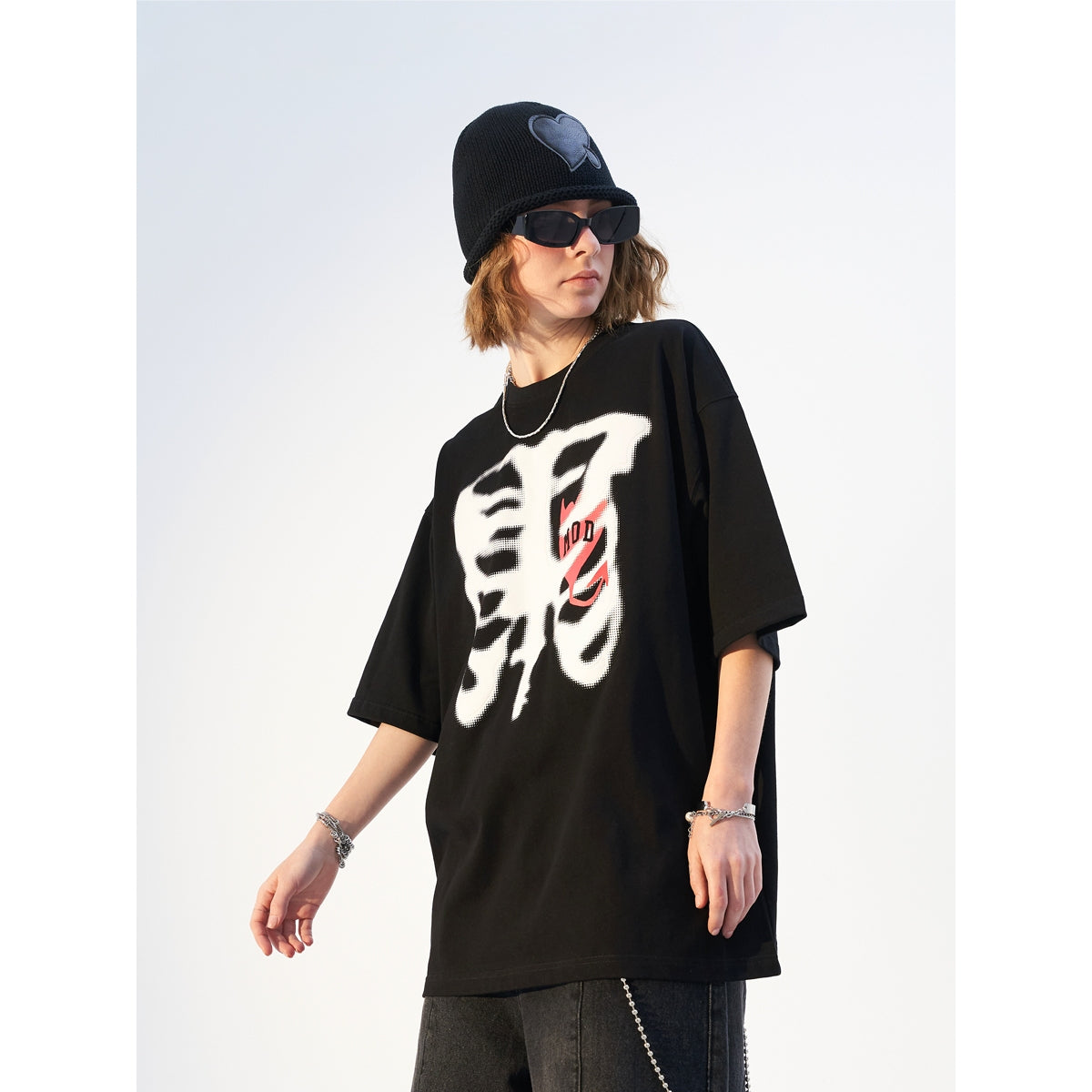 Moditec Foam Printed Heart Bone Tee Black - Mores Studio