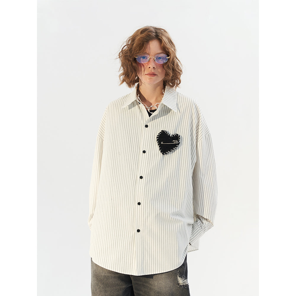 Moditec Heart Patch Striped Oversize Shirt - Mores Studio