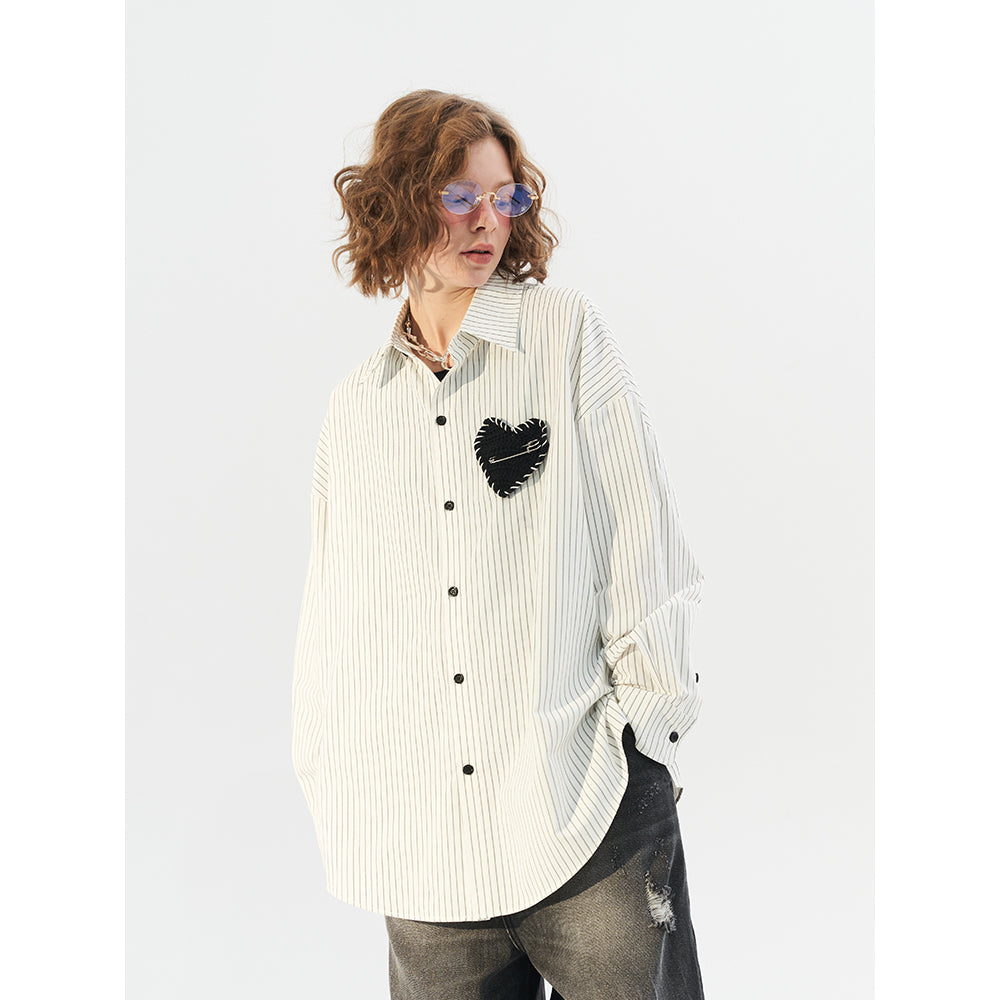 Moditec Heart Patch Striped Oversize Shirt - Mores Studio