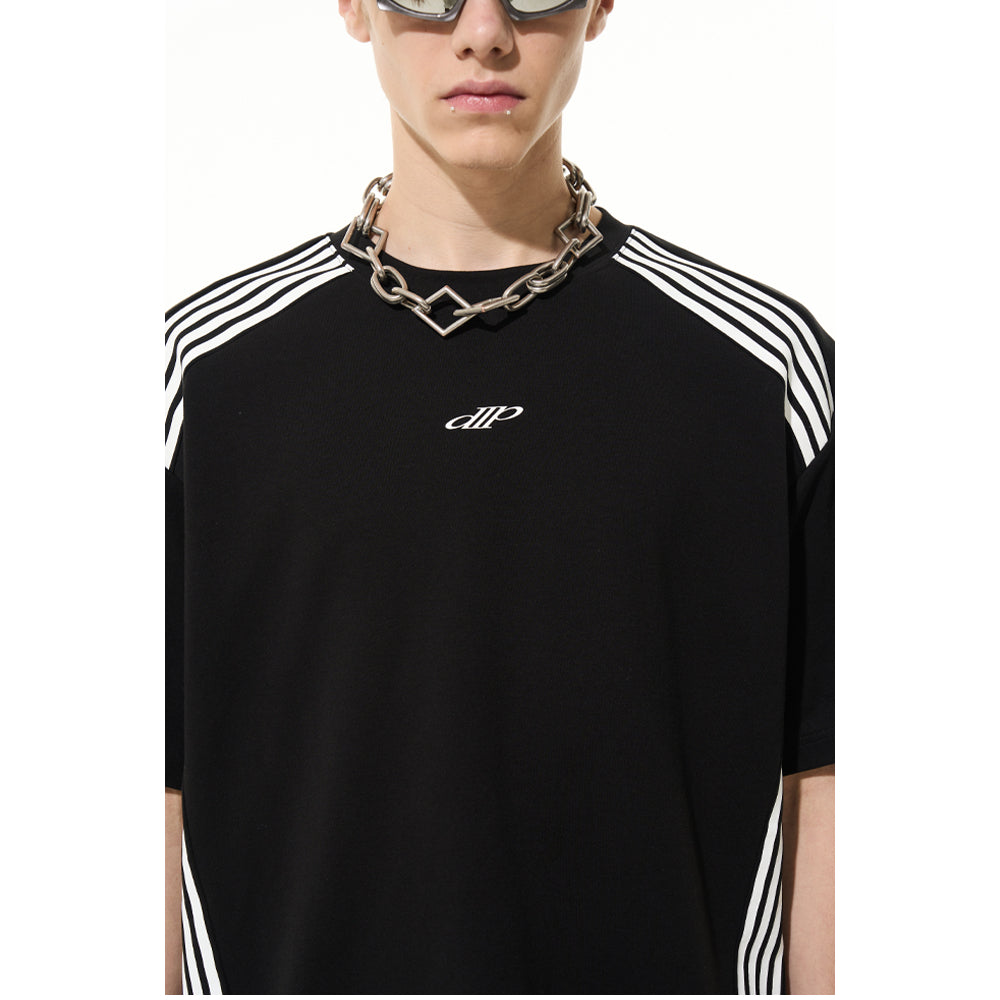 Moditec Color Blocked Striped Logo Tee Black - Mores Studio