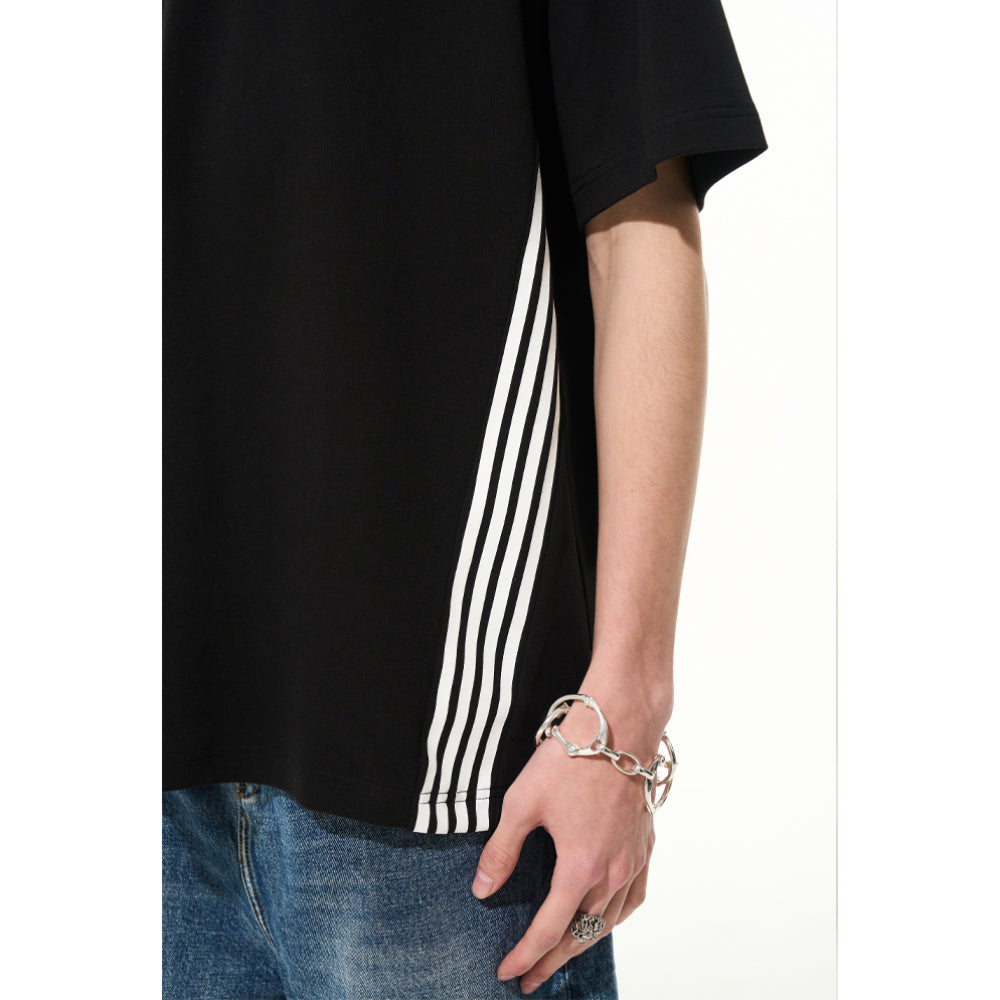 Moditec Color Blocked Striped Logo Tee Black - Mores Studio