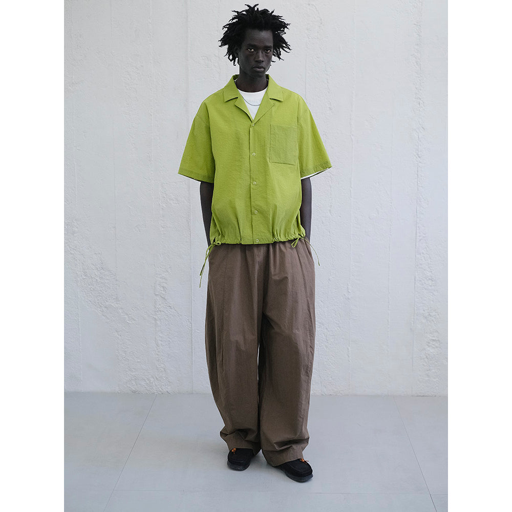 MANUFACTURE Drawstring Short Sleeve Nylon Shirt Green