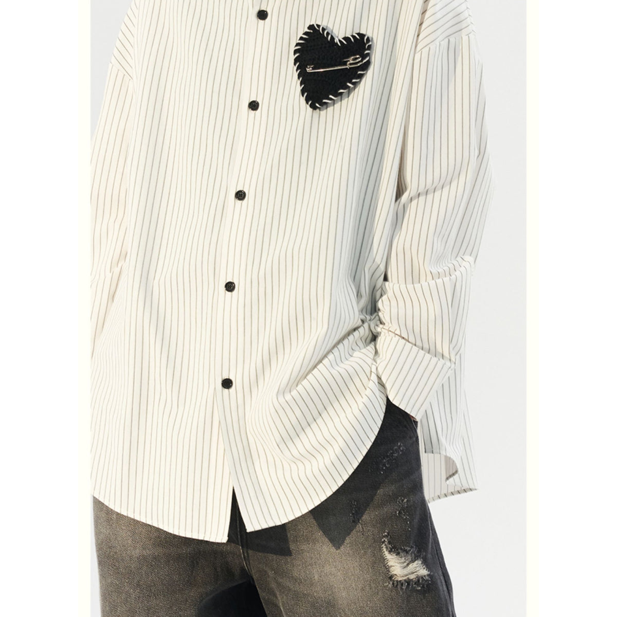 Moditec Heart Patch Striped Oversize Shirt - Mores Studio