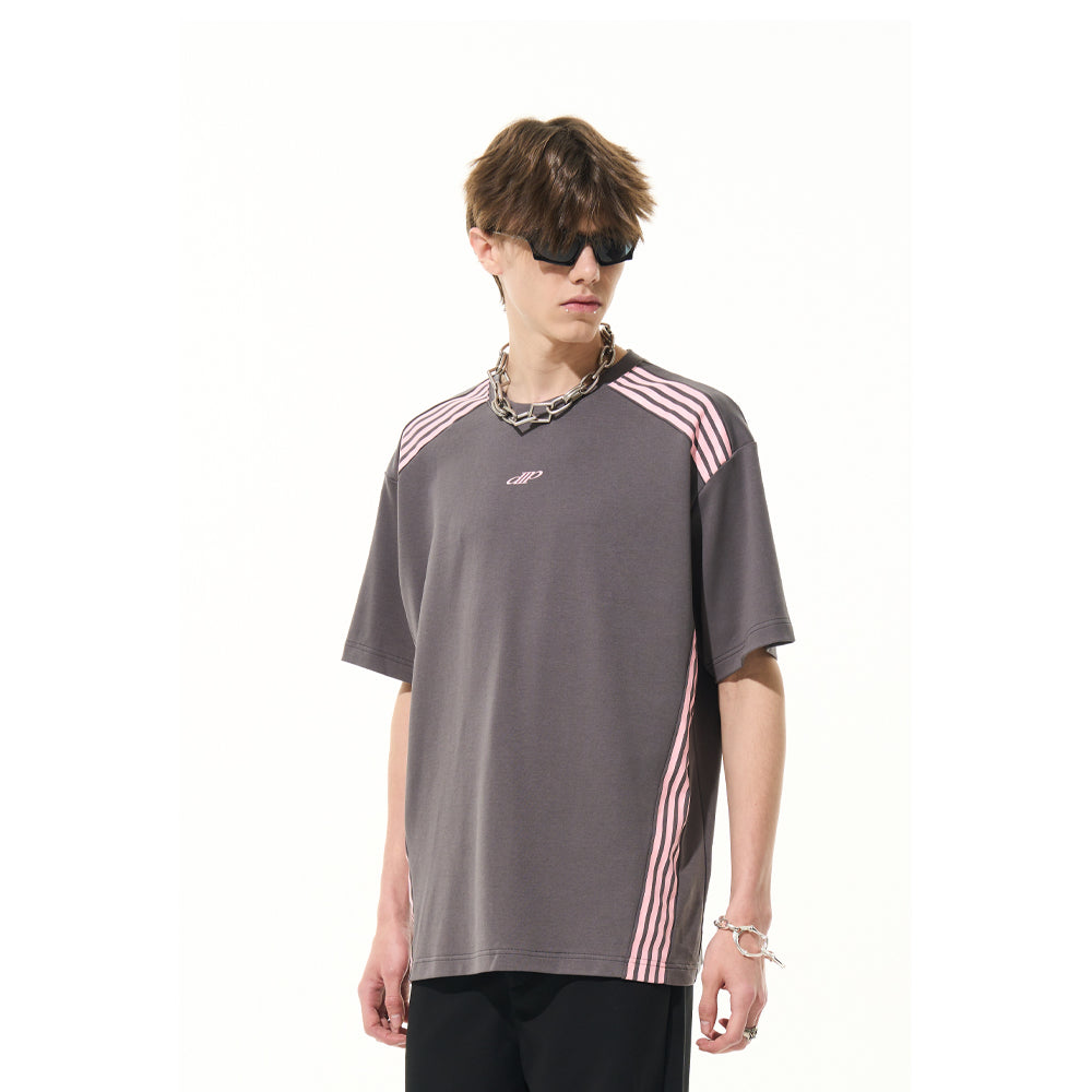 Moditec Color Blocked Striped Logo Tee Grey - Mores Studio