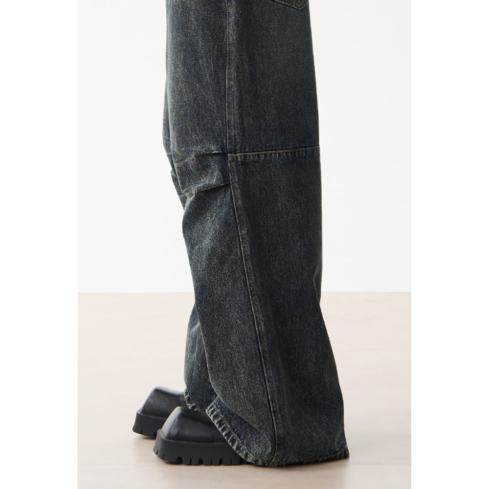 Moditec Knee Wrinkle Washed Denim Pants Blue - Mores Studio