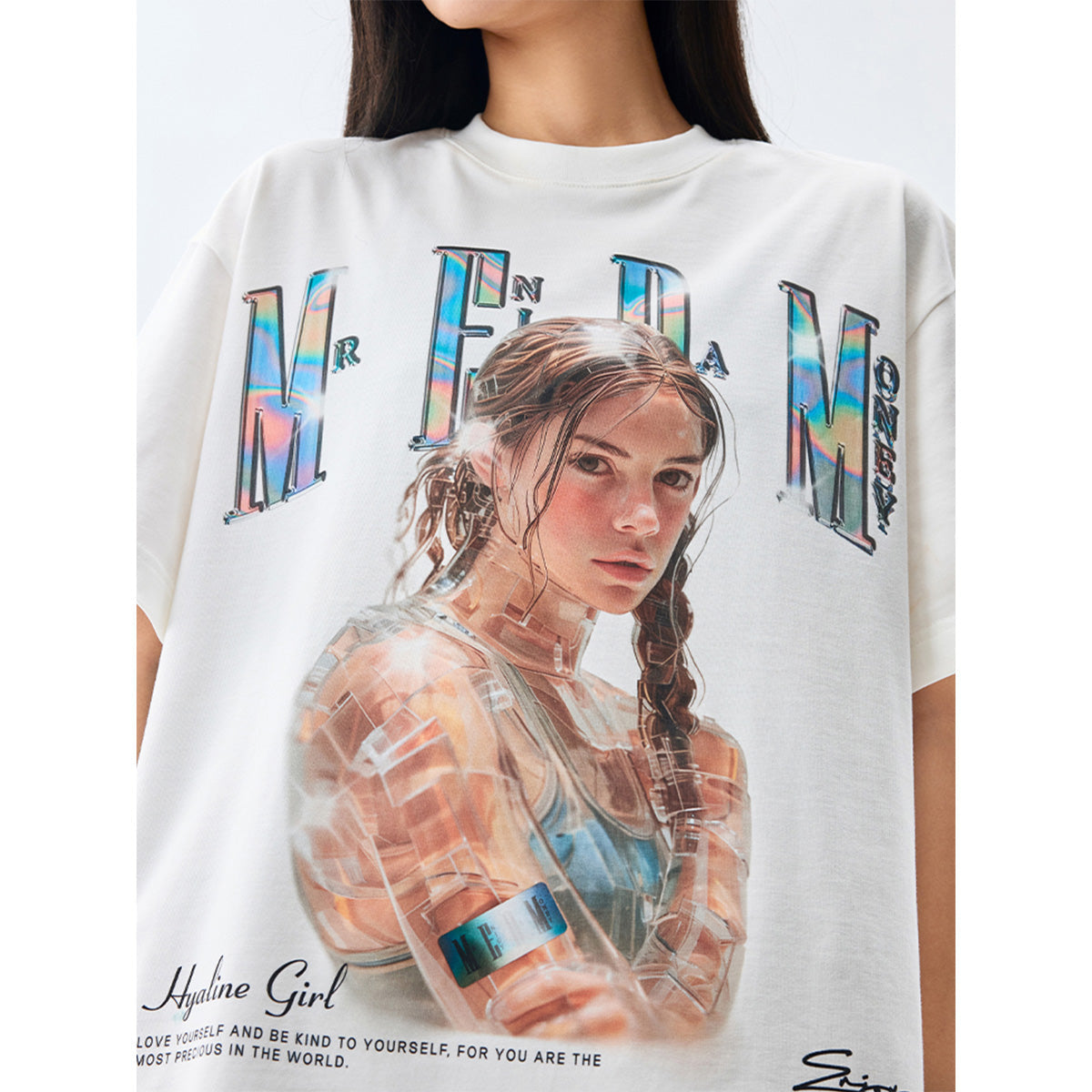 MEDM Transparent Girl Portrait Printed Tee White