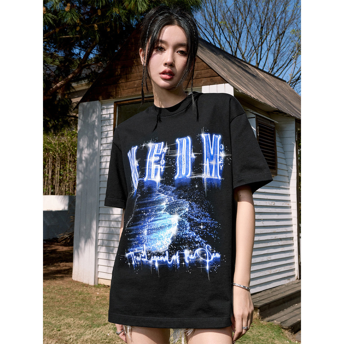 MEDM Printed Blue Logo Tee Black