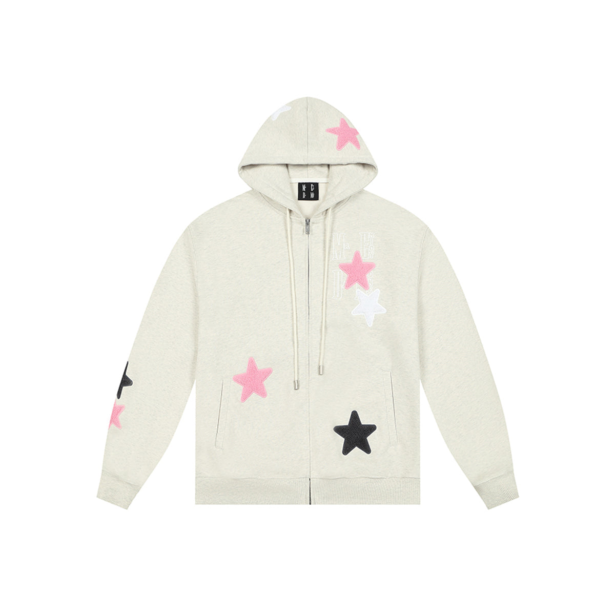 MEDM Embroidery Stars Zip Up Hoodie Gray