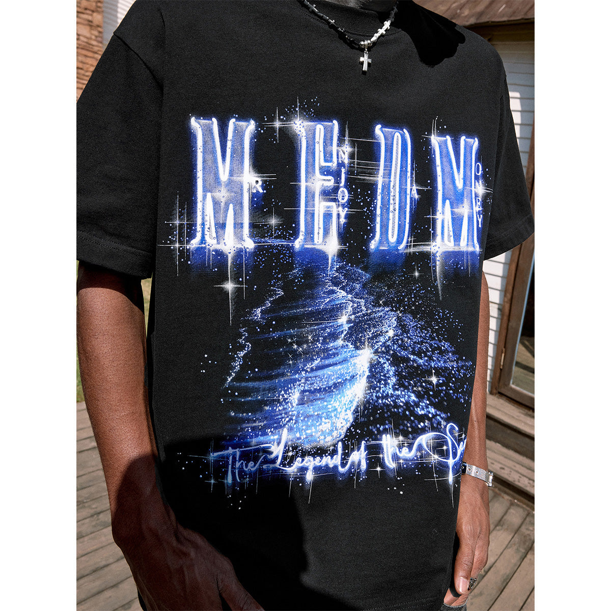 MEDM Printed Blue Logo Tee Black