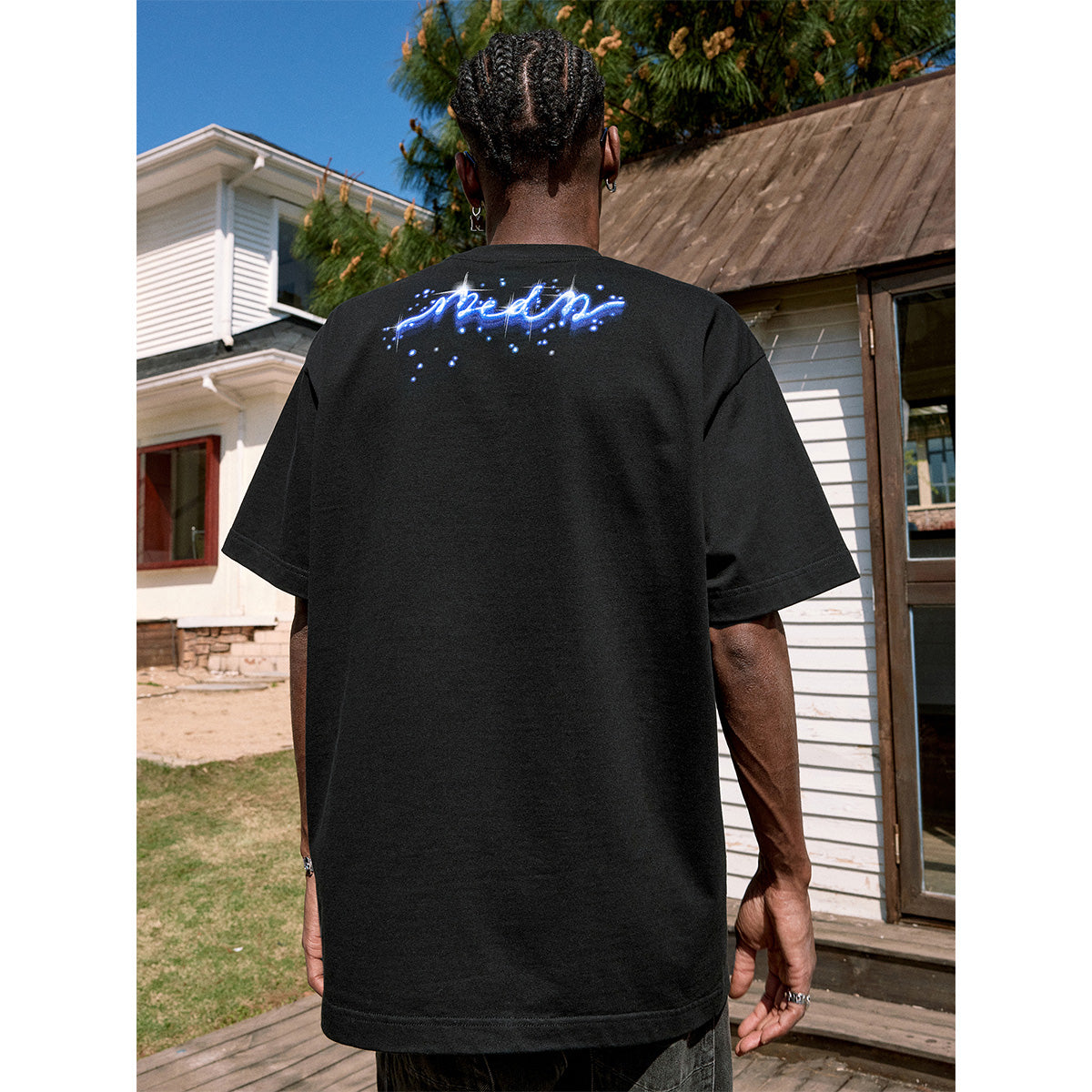 MEDM Printed Blue Logo Tee Black