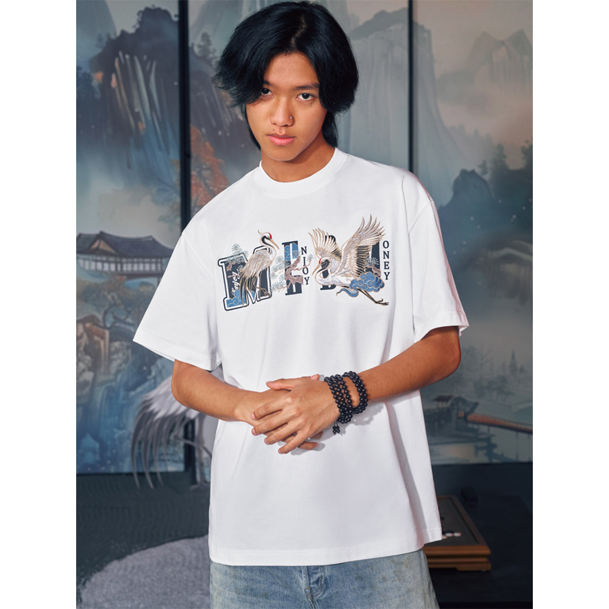 MEDM Crane Embroidery Logo T-Shirt White