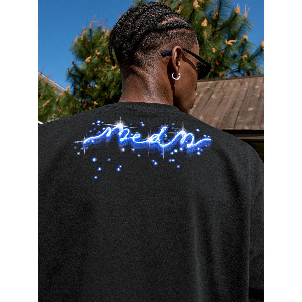 MEDM Printed Blue Logo Tee Black