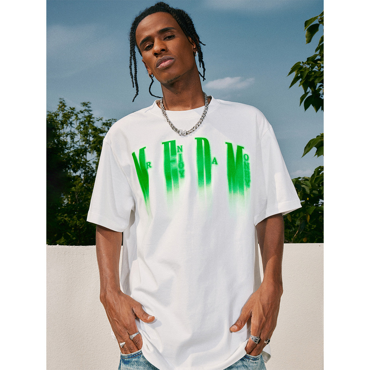 MEDM Green Phantom Logo Tee White